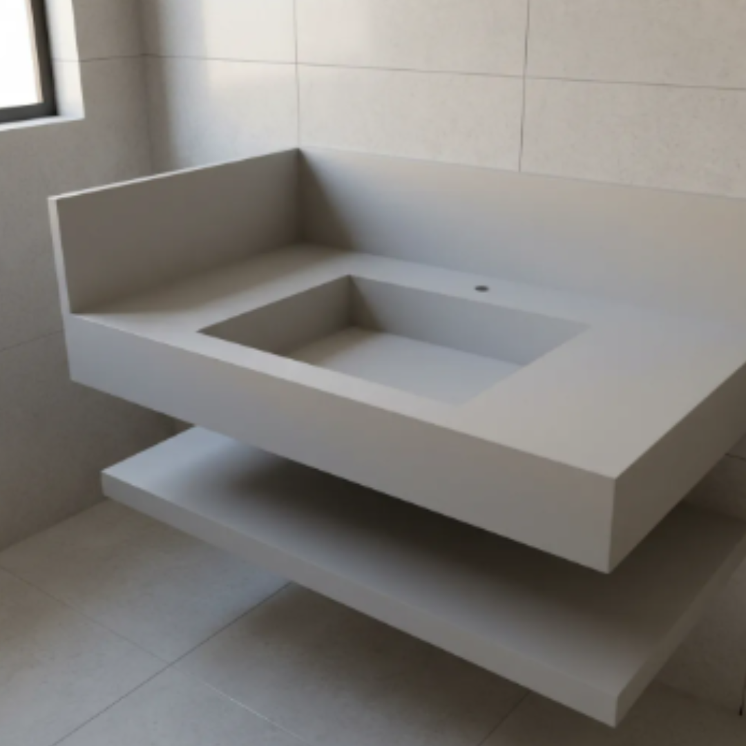 Cuba Esculpida 0,80x,0,45x0,10 + Plateleira 0,80 x 0,40 x 0,05 Cinza Cimenticio - Acetinado