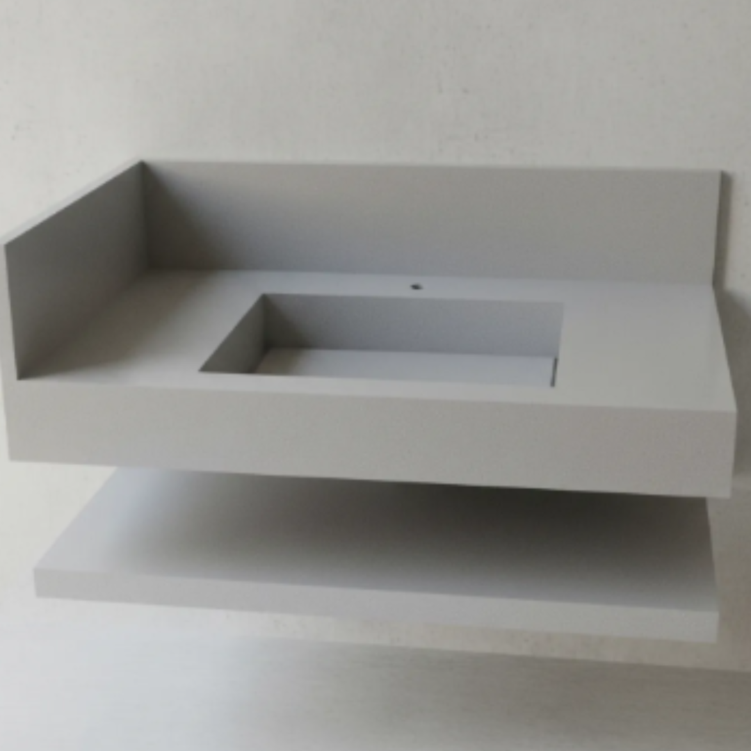 Cuba Esculpida 0,80x,0,45x0,10 + Plateleira 0,80 x 0,40 x 0,05 Cinza Cimenticio - Acetinado - Image 3