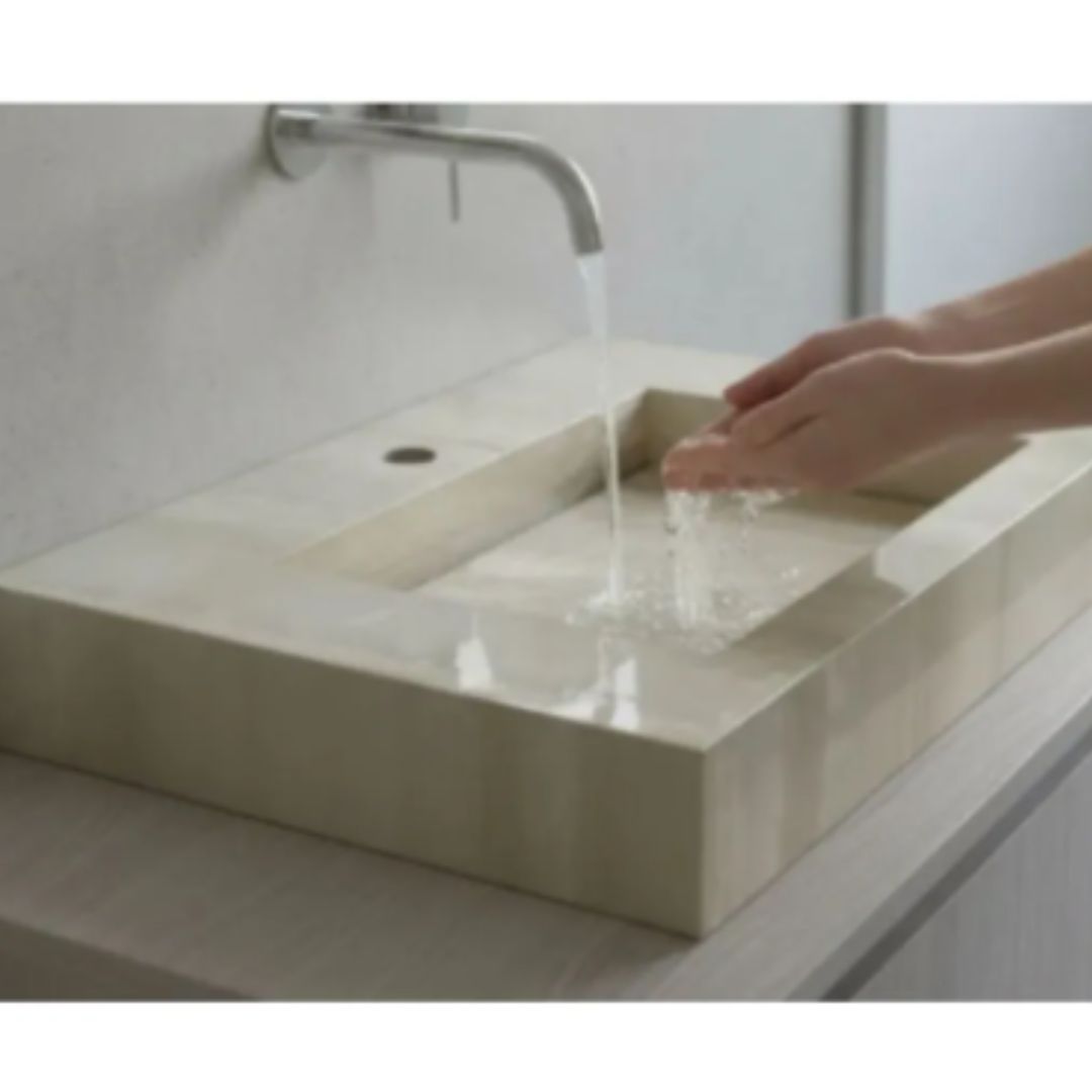 Cuba Esculpida No Porcelanato ( Modelo Retangular ) 60x45x10 Bege Marmorizado - Polido