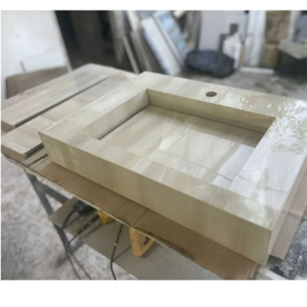 Cuba Esculpida No Porcelanato ( Modelo Retangular ) 60x45x10 Bege Marmorizado - Polido - Image 3