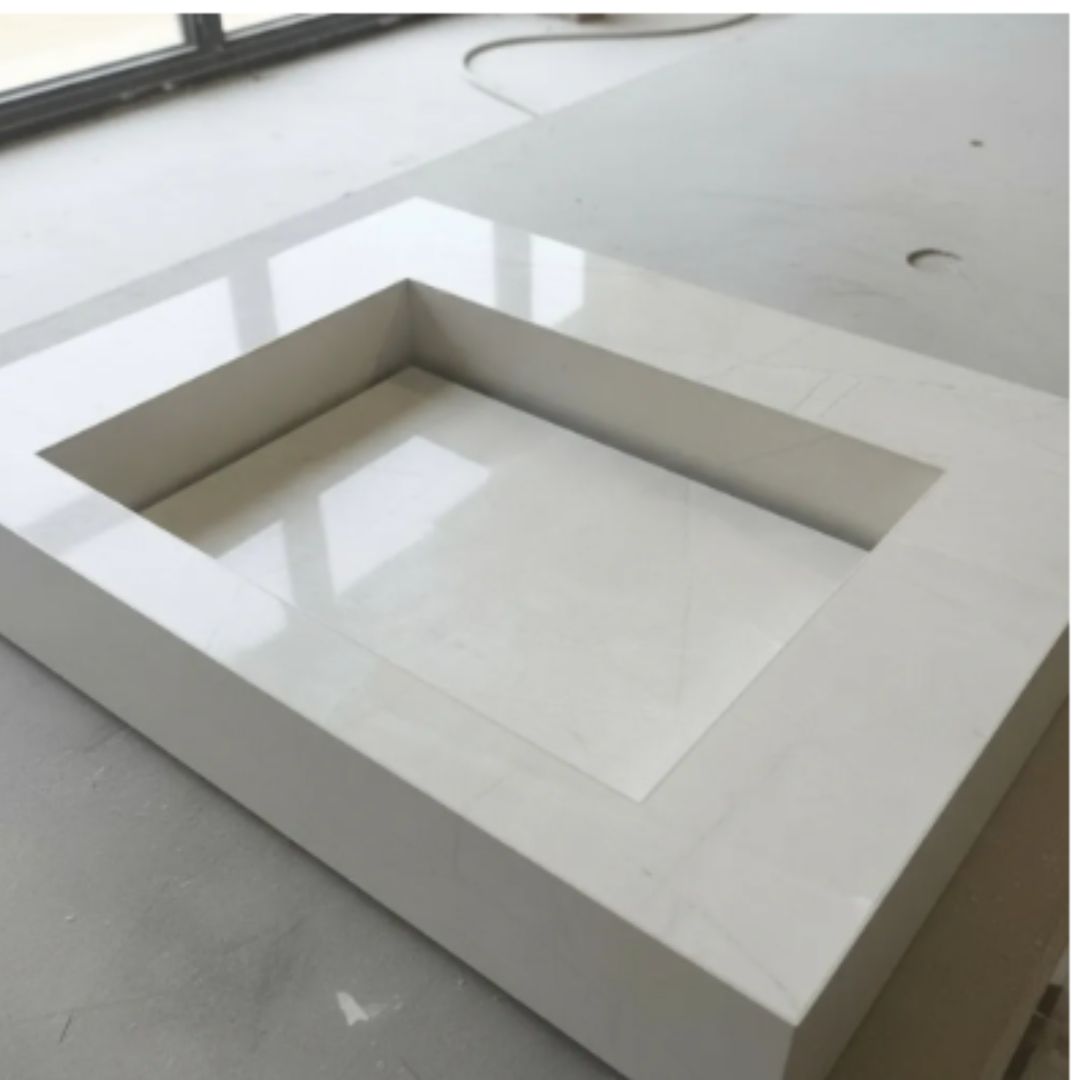 Cuba Esculpida No Porcelanato ( Modelo Retangular ) 60x45x10 Bege Com Veios Suave- Polido - Image 2