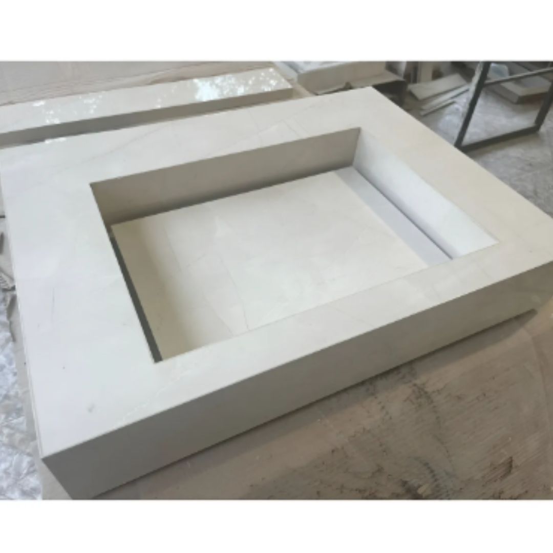 Cuba Esculpida No Porcelanato ( Modelo Retangular ) 60x45x10 Bege Com Veios Suave- Polido - Image 3