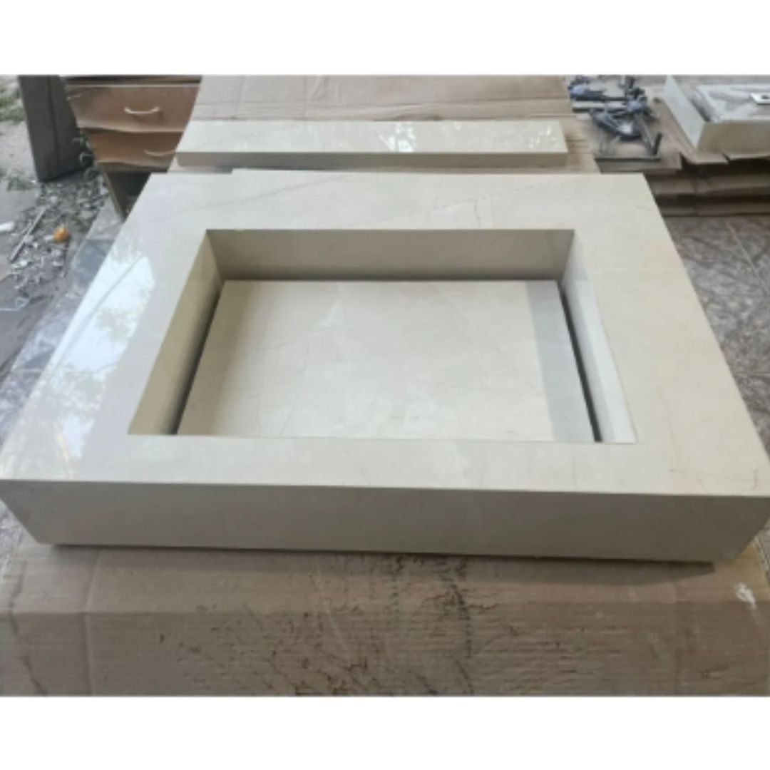 Cuba Esculpida No Porcelanato ( Modelo Retangular ) 60x45x10 Bege Com Veios Suave- Polido - Image 4