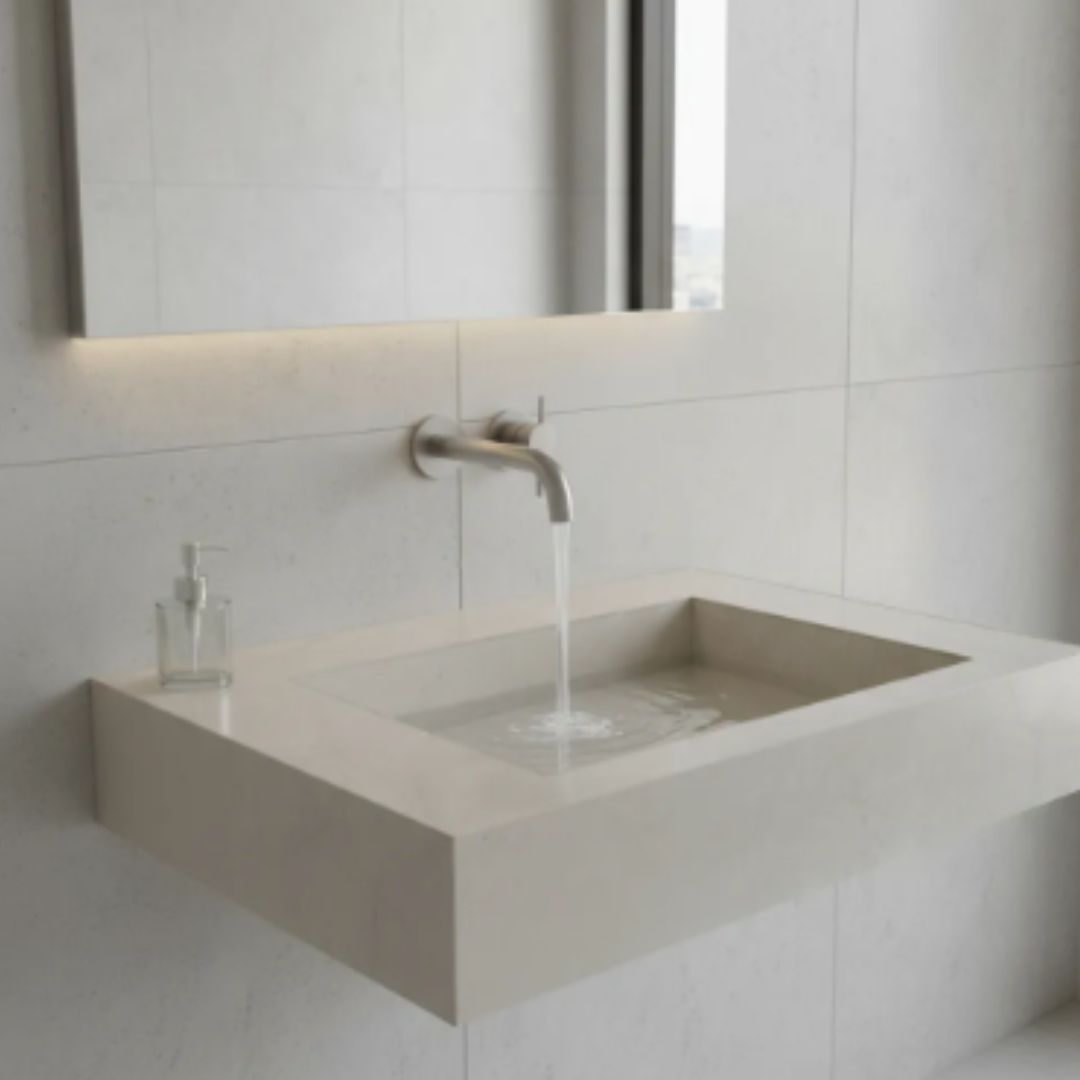Cuba Esculpida No Porcelanato ( Modelo Retangular ) 60x45x10 Bege Com Veios Suave- Polido