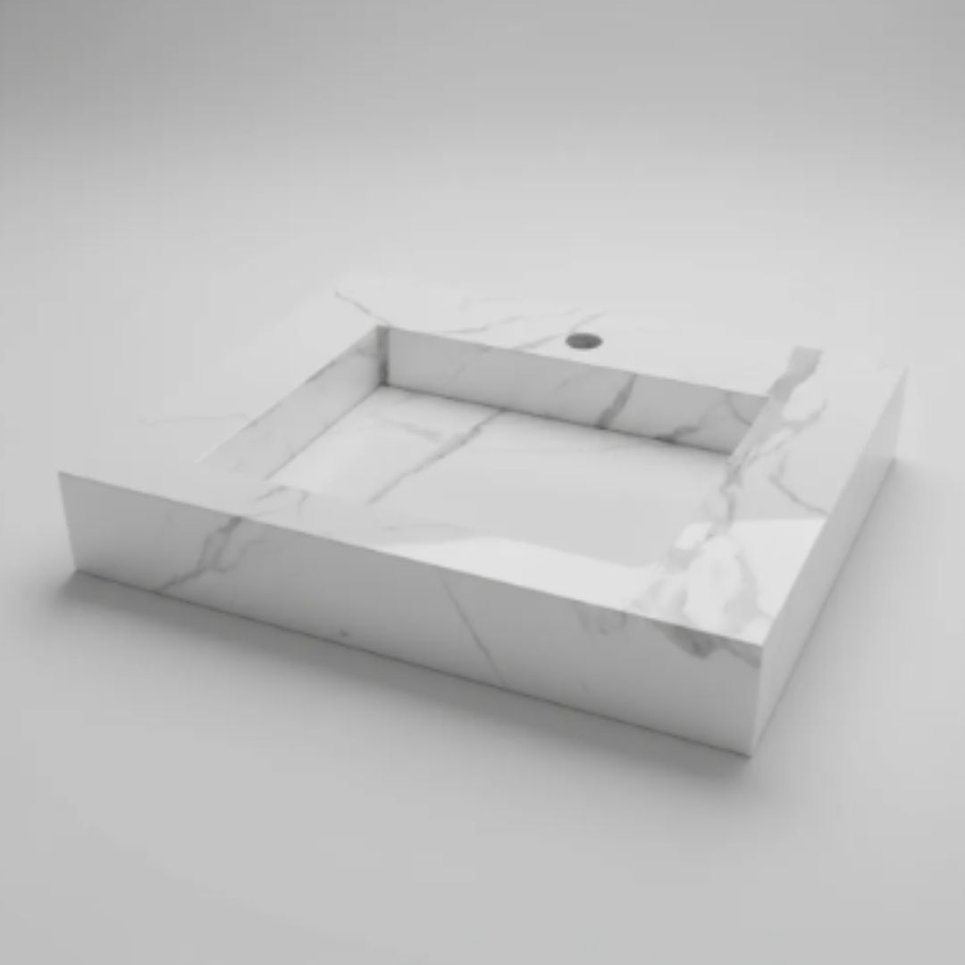 Cuba Esculpida No Porcelanato ( Modelo Retangular ) 60x45x10 Calacata-polido