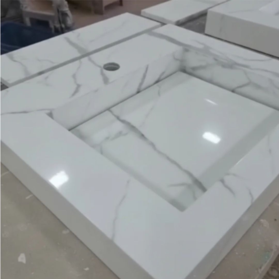 Cuba Esculpida No Porcelanato ( Modelo Retangular ) 60x45x10 Calacata-polido - Image 2