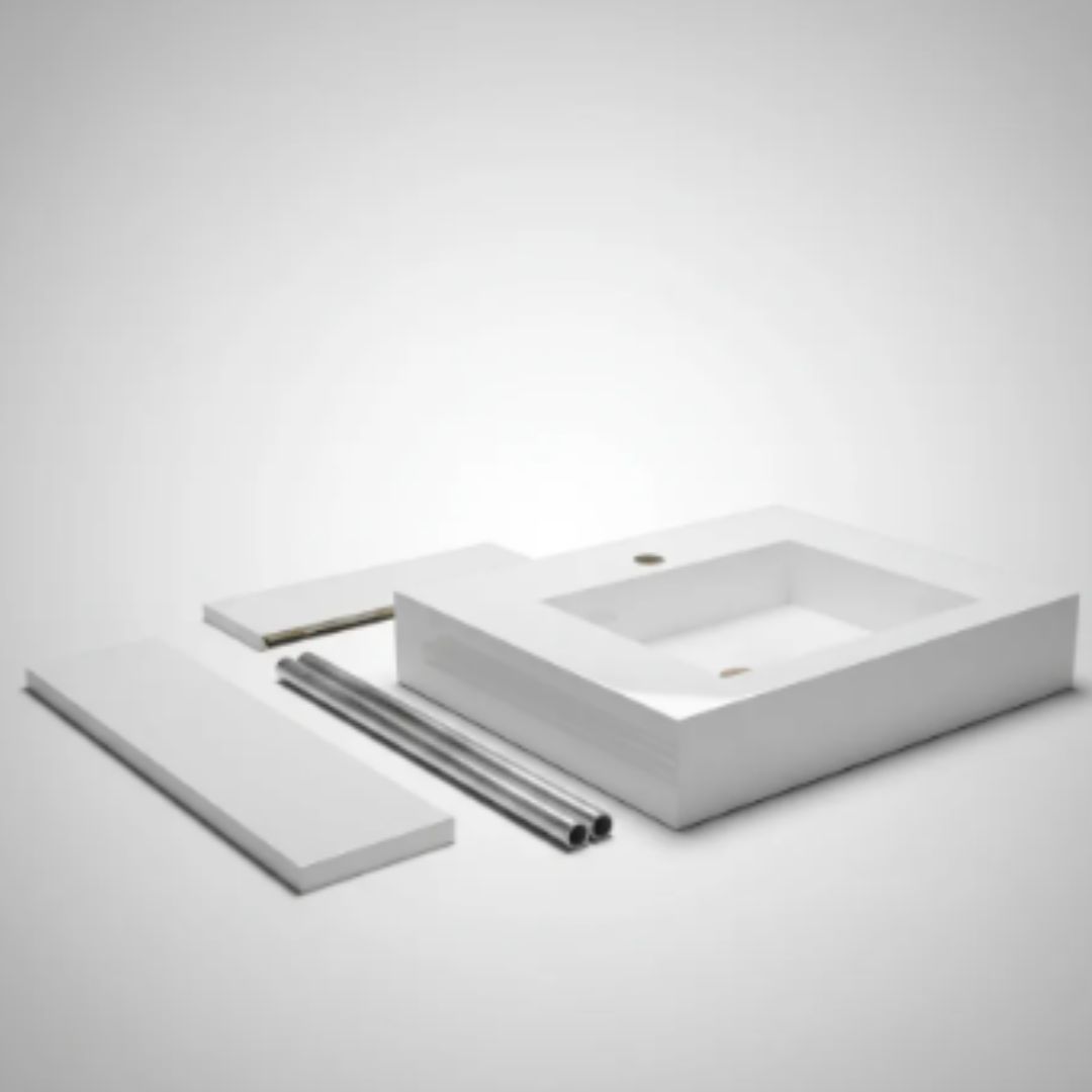 Cuba Esculpida No Porcelanato ( Modelo Retangular ) 60x45x10 Branco - Polido