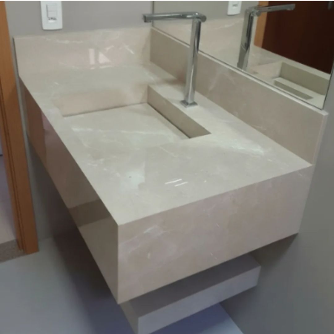 Cuba Esculpida 0,80x,0,45x0,10 + Plateleira 0,80x0,40x0,05 Bege Rajado - Polido