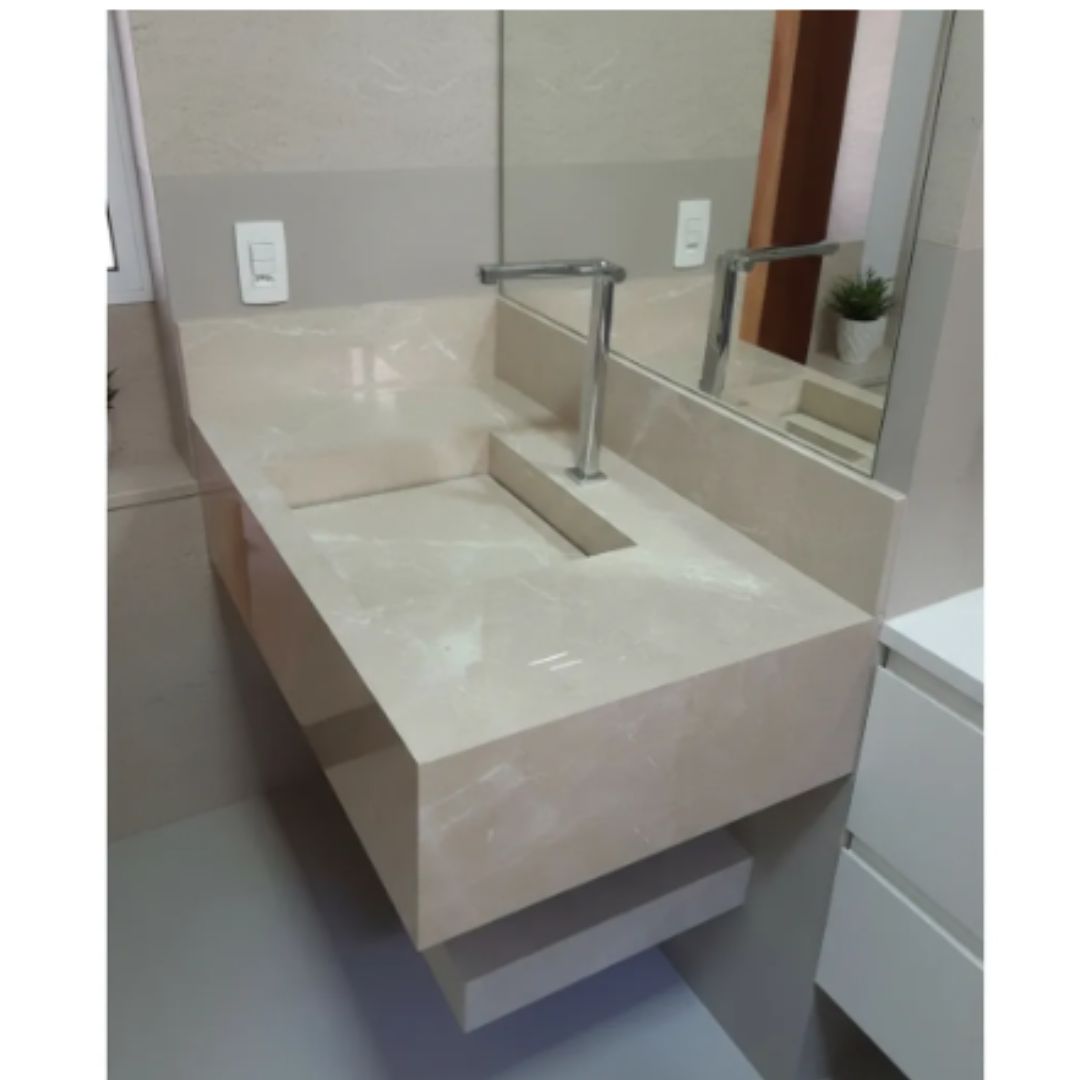 Cuba Esculpida 0,80x,0,45x0,10 + Plateleira 0,80x0,40x0,05 Bege Rajado - Polido - Image 2