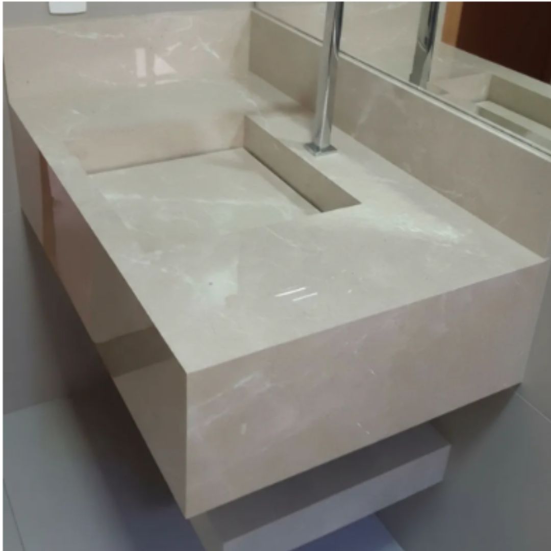 Cuba Esculpida 0,80x,0,45x0,10 + Plateleira 0,80x0,40x0,05 Bege Rajado - Polido - Image 3