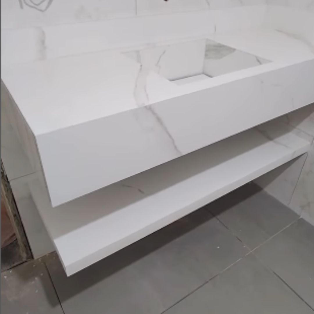 Cuba Esculpida 0,80x,0,45x0,10 + Plateleira 0,80x0,40x0,05 Calacata - Polido - Image 3