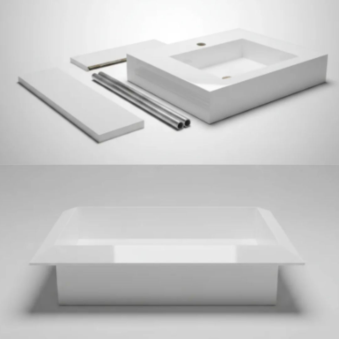 Cuba Esculpida 60x45x10 porcelanato Branco  Polido + Nicho borda diamante 0,60 x 0,40.