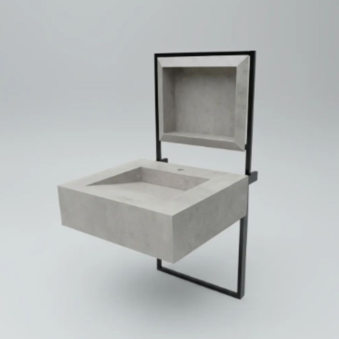 Cuba Esculpida 60x45x10 porcelanato Cinza Cimenticio - Acetinado - Com Rampa + Nicho borda diamante 0,60 x 0,40. - Image 4