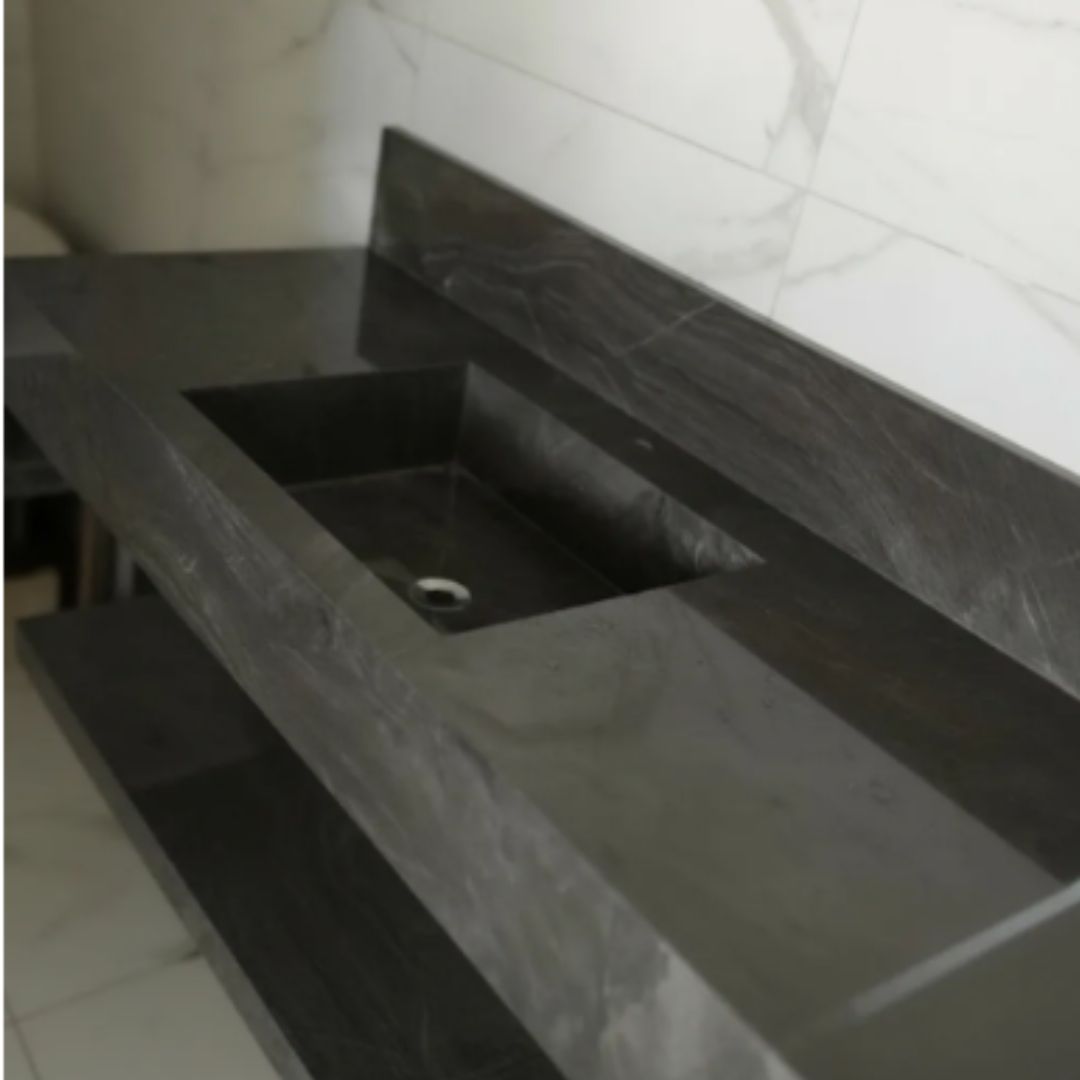 Cuba Esculpida 0,80x,0,45x0,10 + Plateleira 0,80x0,40x0,05 Cinza Grafite - Polido - Image 3