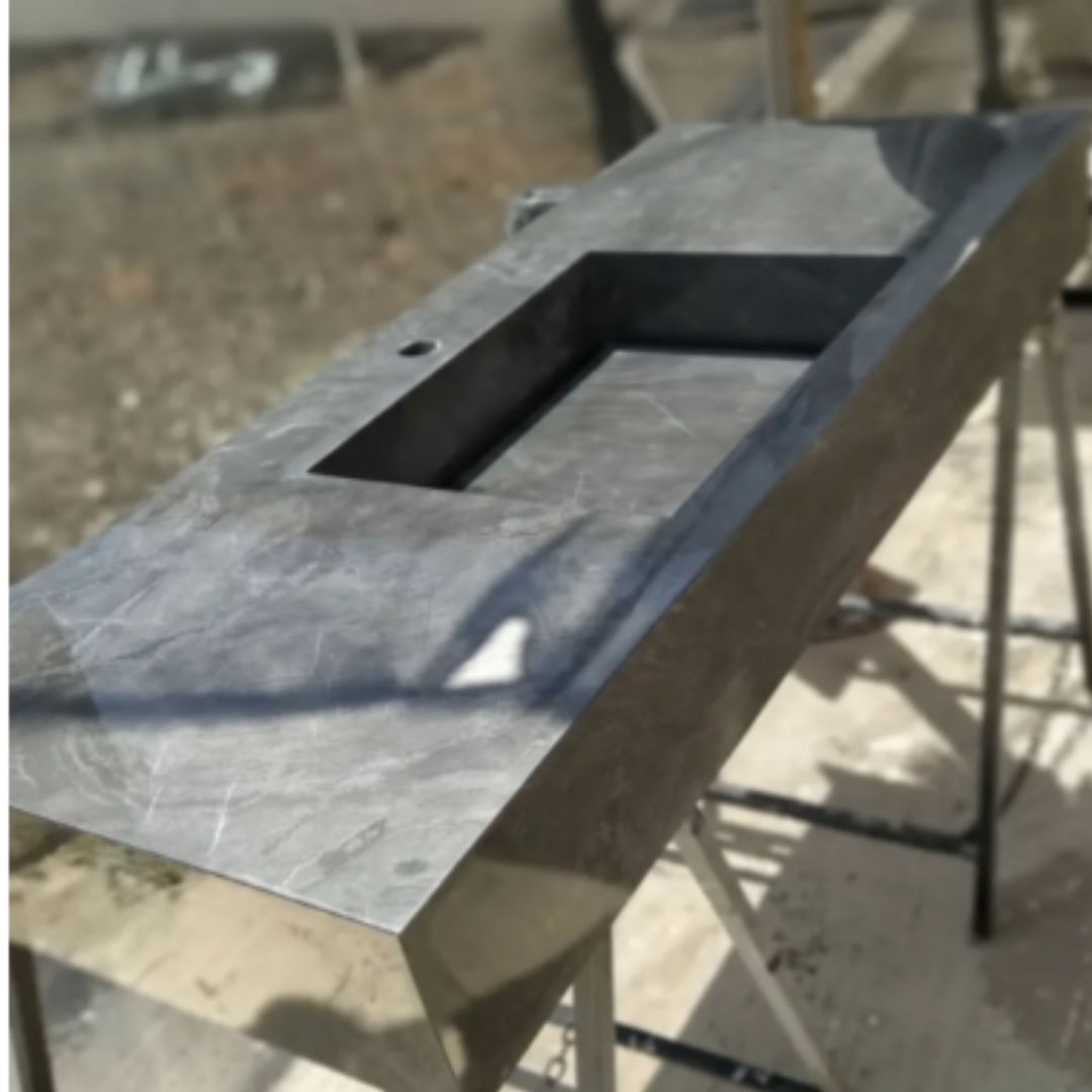 Cuba Esculpida 0,80x,0,45x0,10 + Plateleira 0,80x0,40x0,05 Cinza Grafite - Polido - Image 2