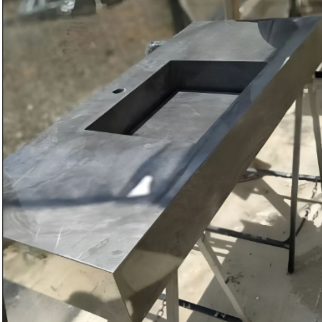 Cuba Esculpida 0,80x,0,45x0,10 + Plateleira 0,80x0,40x0,05 Cinza Grafite - Polido - Image 4