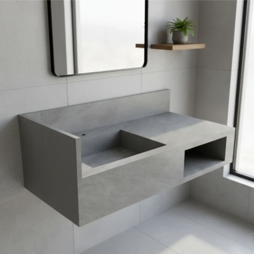 Cuba Esculpida Com Nicho Embutido 1,00 X0,45x0,20 Cinza Cimenticio Acetinado - Image 3