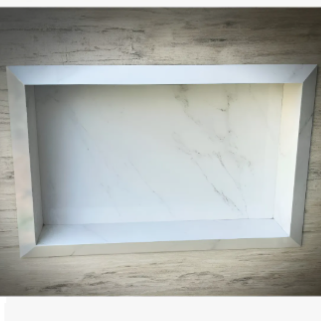 Nicho Borda Diamante 60x40x10 ( Pronto Para Envio ) Branco Com Veios Cinza Suave Polido