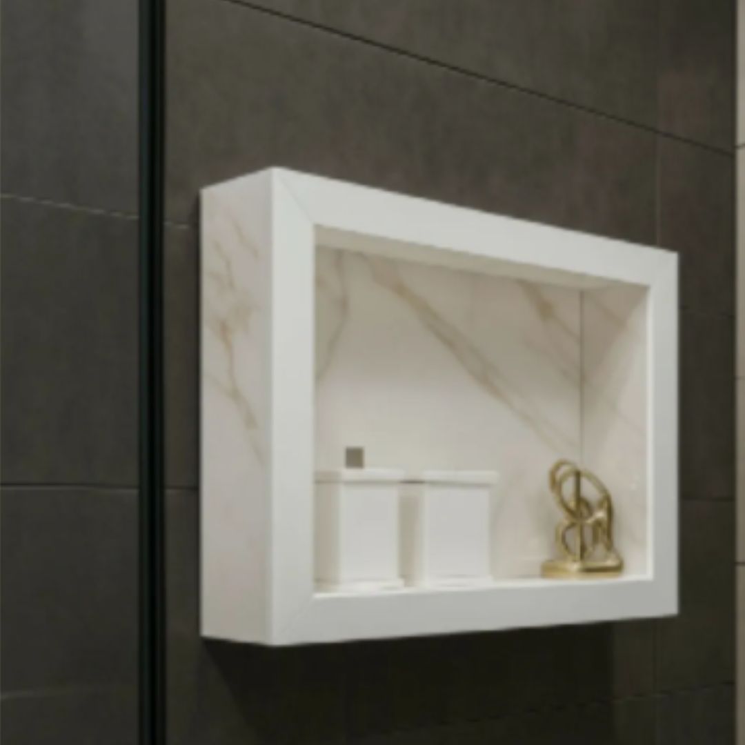 Nicho Externo Borda Quadradra 60 X 40 X 10 Jaj Porcelanato Branco Com Veios Dourados- Polido - Image 4