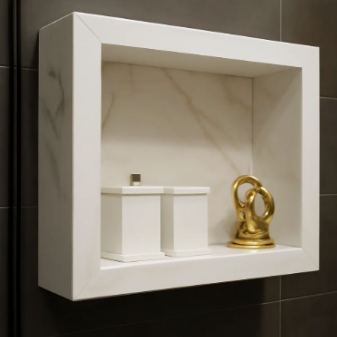 Nicho Externo Borda Quadradra 60 X 40 X 10 Jaj Porcelanato Branco Com Veios Dourados- Polido - Image 3