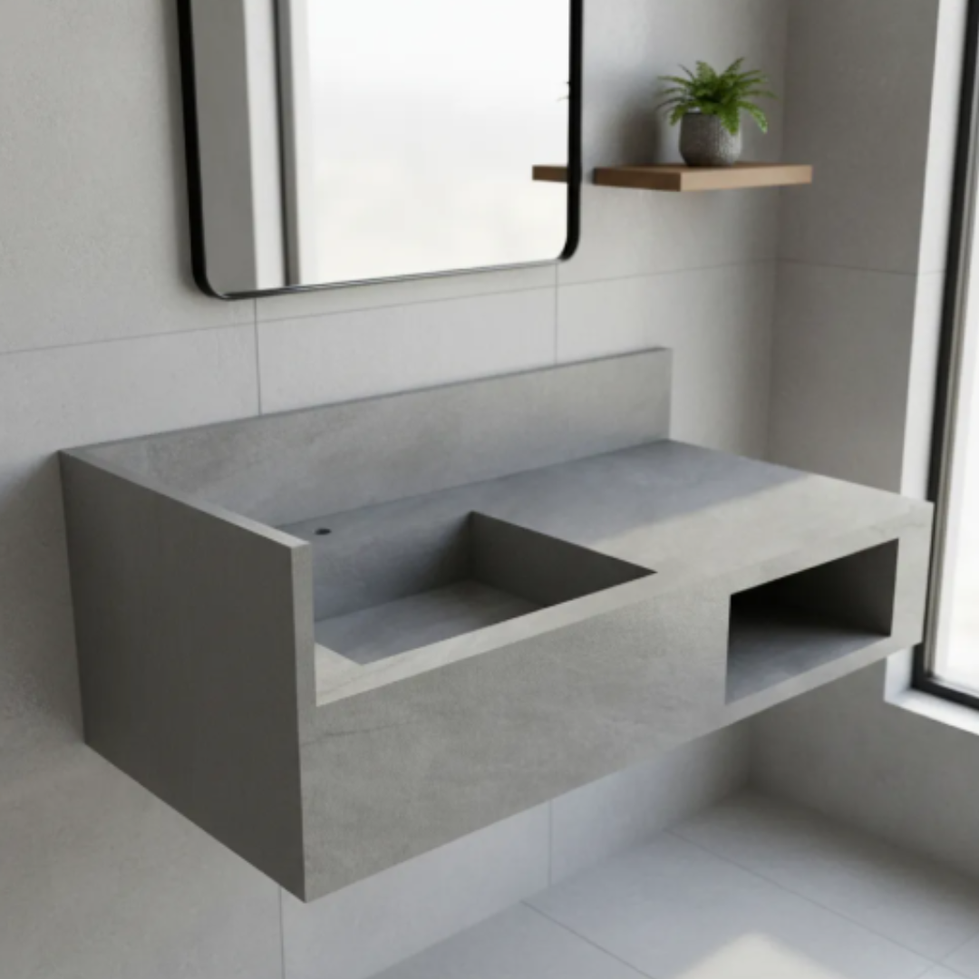 Cuba Esculpida Com Nicho Embutido 1,00 X0,45x0,20 Cinza Cimenticio Acetinado