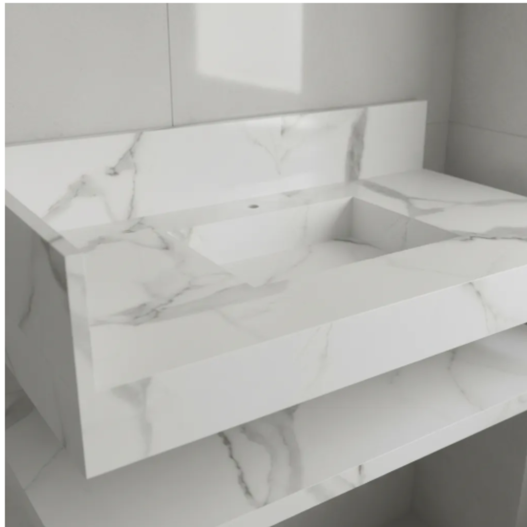 Cuba Esculpida 1,00x55x10 Com Plateleira Calacata Polido