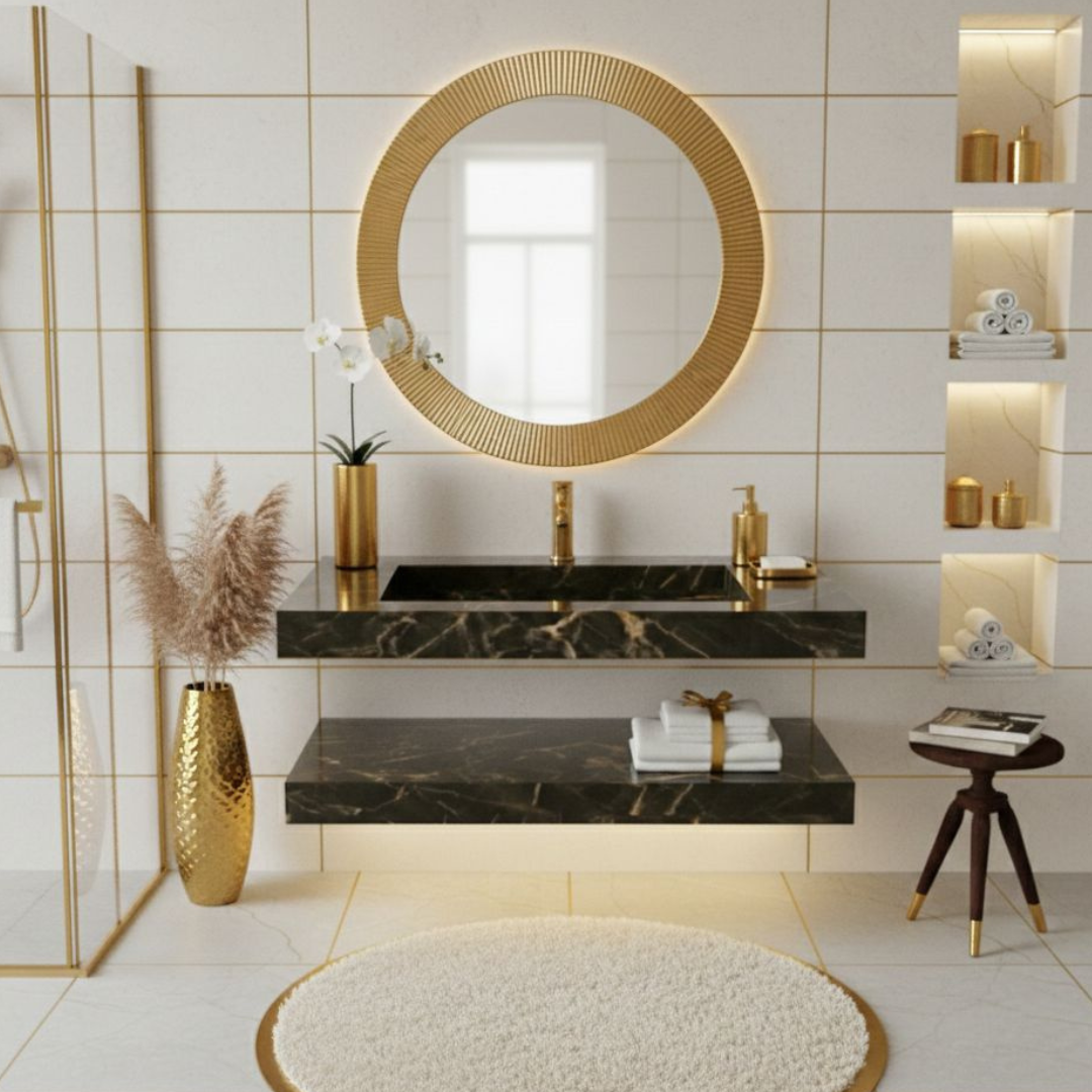 Cuba Esculpida Modelo Raso 0,60 X 0,45 X 0,05 C/ Plateleira. preto rajado polido - Image 2