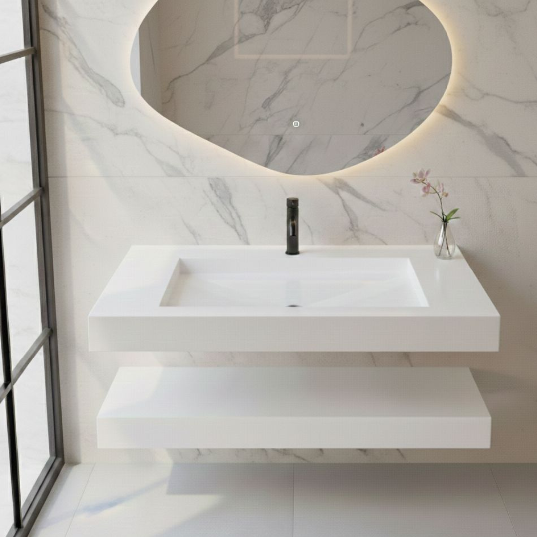 Cuba Esculpida Modelo Raso 0,70 X 0,45 X 0,05 C/ Plateleira. Branco Polido - Image 2