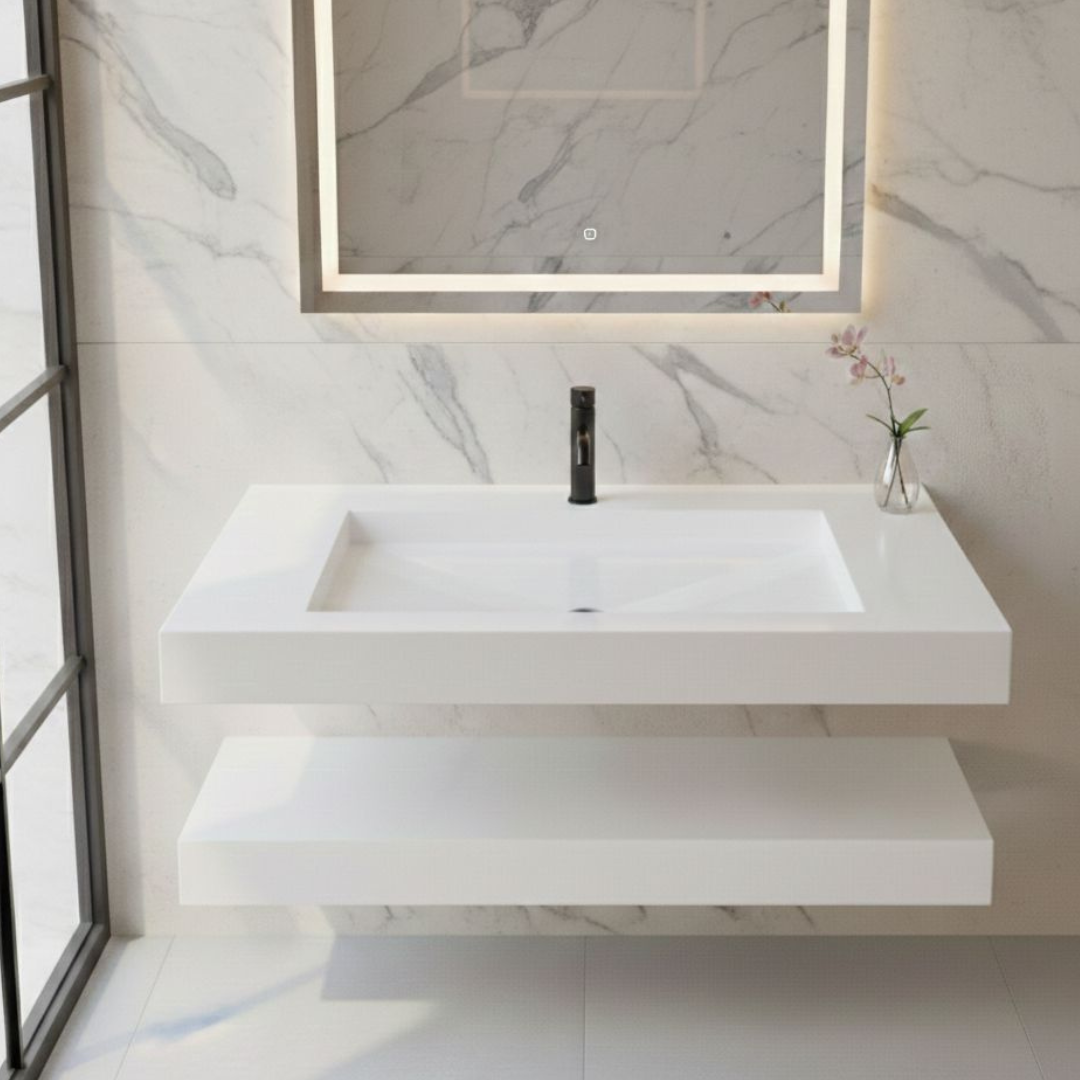 Cuba Esculpida Modelo Raso 0,70 X 0,45 X 0,05 C/ Plateleira. Branco Polido