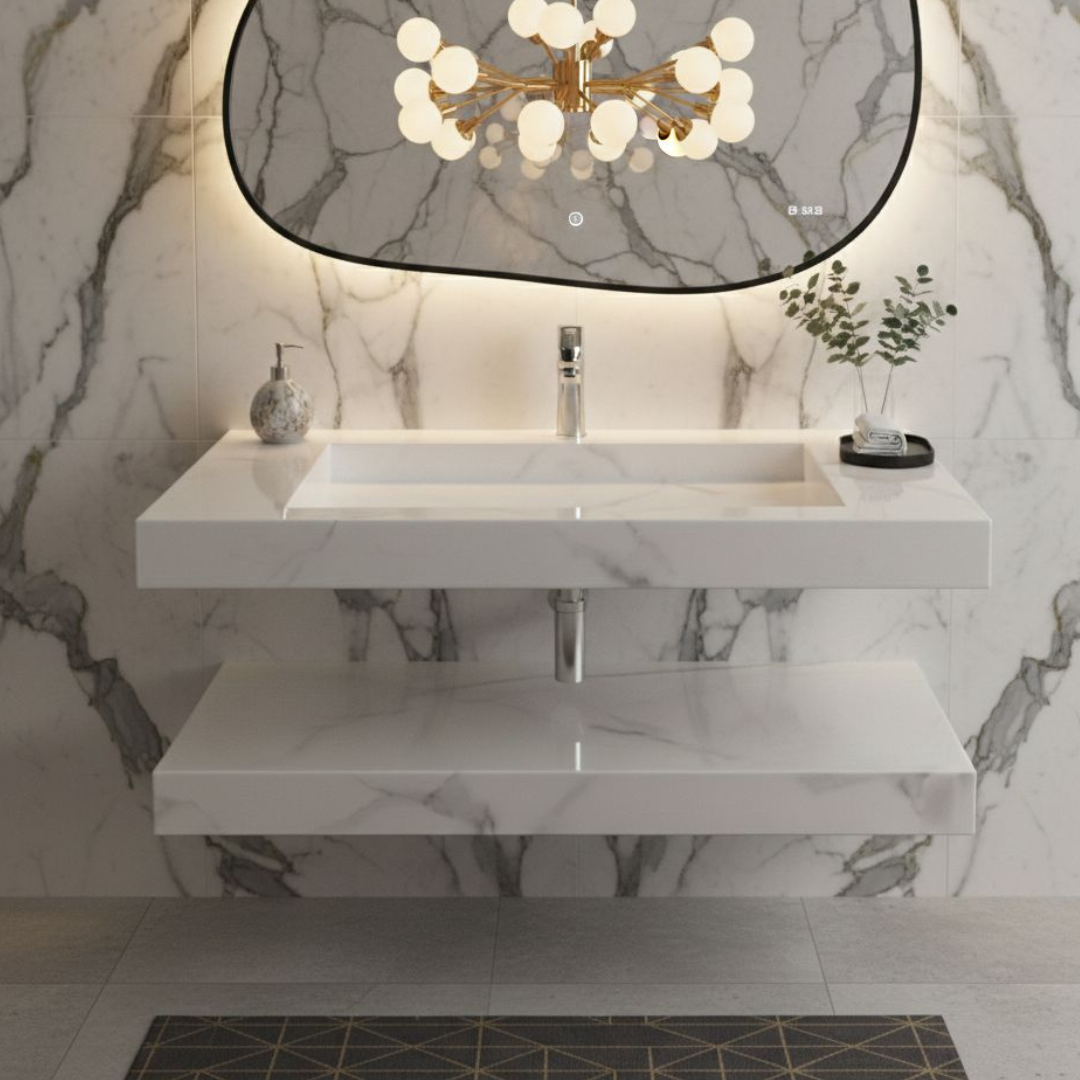 Cuba Esculpida Modelo Raso 0,80 X 0,45 X 0,05 C/ Plateleira. Calacata Polido