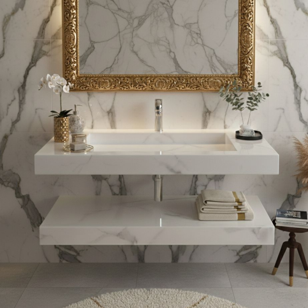 Cuba Esculpida Modelo Raso 0,80 X 0,45 X 0,05 C/ Plateleira. Calacata Polido - Image 3