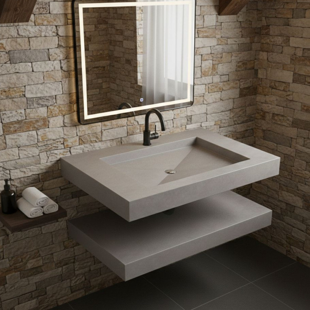 Cuba Esculpida Modelo Raso 0,80 X 0,45 X 0,05 C/ Plateleira. Cinza Cimenticio Acetinado - Image 3