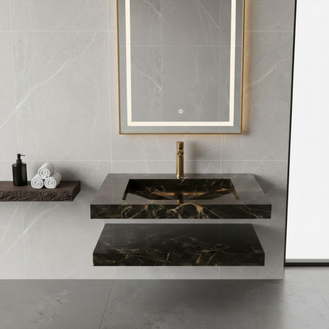 Cuba Esculpida Modelo Raso 0,60 X 0,45 X 0,05 C/ Plateleira. preto rajado polido - Image 3