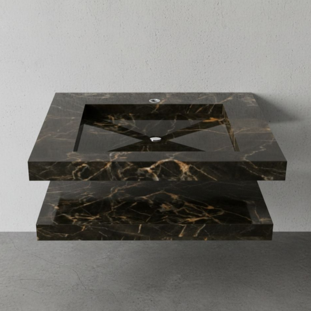 Cuba Esculpida Modelo Raso 0,60 X 0,45 X 0,05 C/ Plateleira. preto rajado polido